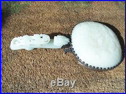 18 Century Chinese Jade Carved Plaque & Belt Hook Silver Hand Mirror, Signed H K