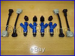 4x New Acura RDX 410cc Fuel Injectors withPlug & Play Adapters & Hats for Honda