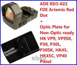 ADE RD3-022 FDE Red Dot+Optic Plate for HK VP9, VP9SK, VP40, P30, P30SK, HK45C Pistol ADE RD3-022 FDE Red Dot+Optic Plate for HK VP9, VP9SK, VP40, P30, P30SK, HK45C Pistol