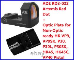 ADE RD3-022 Red Dot + Optic Plate for HK VP9, VP9SK, VP40, P30, P30SK, HK45 Pistol ADE RD3-022 Red Dot + Optic Plate for HK VP9, VP9SK, VP40, P30, P30SK, HK45 Pistol