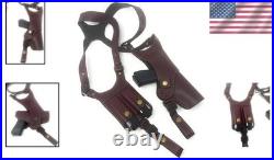 Adjustable Premium Leather Holster with Dual Magazine Pouch for Left-Hand Draw