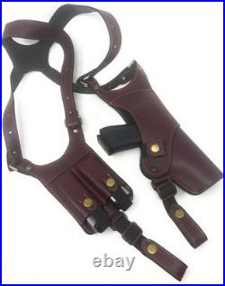 Adjustable Premium Leather Holster with Dual Magazine Pouch for Left-Hand Draw