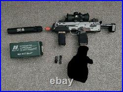 Airsoft KWA H&K Umarex Mp7 Bundle with Mock Suppressor, Red Dot, Grip, & More