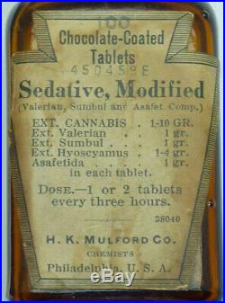 Antique bottle Cannabis Sedative Tablets chocolate covered H. K. Mulford