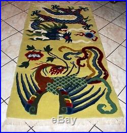 Art Deco Chinese Tibetan DRAGON & PHOENIX ZEN Pictorial H/K Peking Rug 6'6x3