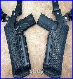 Black Leather Basketweave Vertical 2-Gun Shoulder Holster for H&K USP 9 40 45