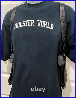 Black Leather Basketweave Vertical 2-Gun Shoulder Holster for H&K USP 9 40 45