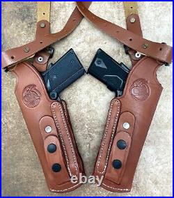 Brown Leather Basketweave Vertical 2-Gun Double Shoulder Rig for H&K USP 9 40 45