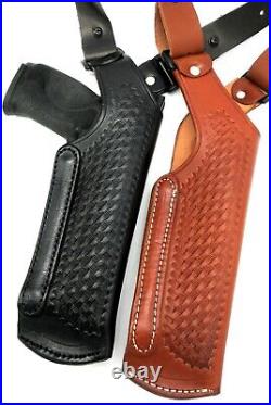 Brown Leather Basketweave Vertical 2-Gun Double Shoulder Rig for KEL-TEC PMR30