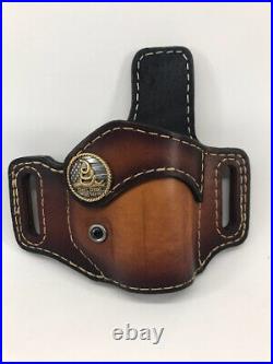 Don't Tread On Me Emblem Leather Retention OWB Holster- Brown