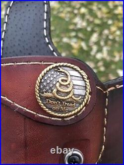 Don't Tread On Me Emblem Leather Retention OWB Holster- Brown