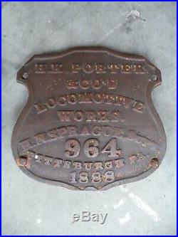 H. K. Porter Locomotive Pair 1888 #964 Number Plate Sugar Cane Train Documented