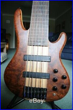H&K fretless 7 string bass, active/passive, fret lines, natural, almost unmarked
