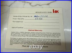 HECKLER KOCH P7M8 Manual, Warranty Card Target And Plastic Bag