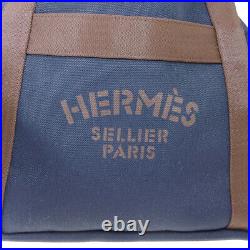 HERMES Sac De Pansage Groom 2way Hand Bag C FM 010 PM Navy Brown Toile H K08967