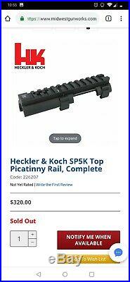 HK SP5K Picatinny Rail MP5k Heckler & Koch Optic Rail Claw New Factory Takeoff