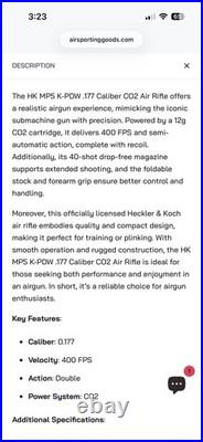 Heckler & Koch MP5 K-PDW CO2 Air Rifle. 177 Caliber