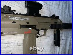 KWA H&K airsoft MP7 with micro red dot sight and angel custom mock suppressor