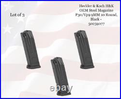 LOT of (3) H&K Heckler & Koch OEM Steel Magazine P30/Vp9 9MM 10 Round 50259077
