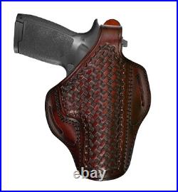 Leather Holster Fits H&K 45, VP9, P30 Thumb Break Basket Weave Leather Holster Fits H&K 45, VP9, P30 Thumb Break Basket Weave