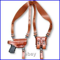 Leather Horizontal Shoulder Holster System with Double Mag Case H&K P30 #1027#