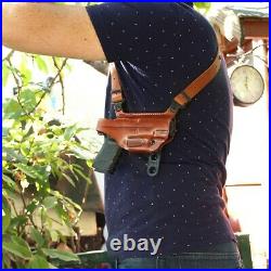 Leather Horizontal Shoulder Holster System with Double Mag Case H&K P30 #1027#