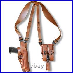 Leather Vertical Shoulder Holster Double Mag Case for, H&K VP9SK 3.39BBL #1268#