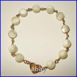 Mother of Pearl Bead 14k Gold Bracelet H. K. Chinese Calligraphy Love Clasp Ming