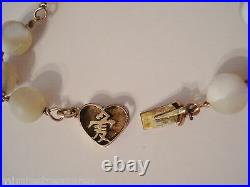 Mother of Pearl Bead 14k Gold Bracelet H. K. Chinese Calligraphy Love Clasp Ming