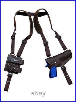 NEW Barsony Brown Leather Shoulder Holster Dbl Mag Pouch Glock HK FN Full Size