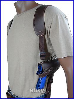 NEW Barsony Brown Leather Shoulder Holster Dbl Mag Pouch Glock HK FN Full Size