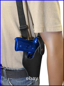 NEW Black Leather Vertical Shoulder Holster Dbl Mag Pouch Glock HK FN Full Size