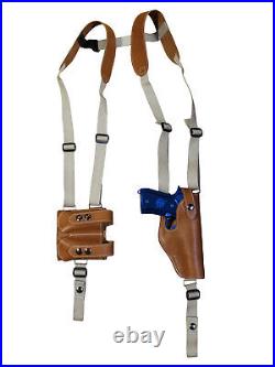 NEW Tan Leather Vertical Shoulder Holster Dbl Mag Pouch Glock HK FN Full Size