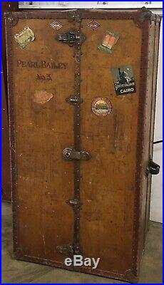 RARE Singer/Actress Pearl Bailey Antique H&K Wardrobe Steam Trunk Hanging Rods