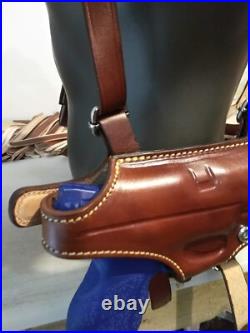 Shoulder holster for HK45 compact with 2 pouch magazines brown leather