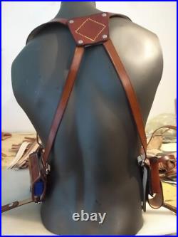 Shoulder holster for HK45 compact with 2 pouch magazines brown leather
