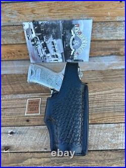 Tex Shoemaker Black Basket Leather Lined High Ride Holster For HK USP 40 357 Sig