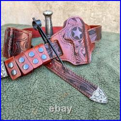 Texas BBQ Rig Hand Carved Leather Gun Belt With 3 Piece Buckle Heckler & Koch