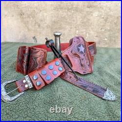 Texas BBQ Rig Hand Carved Leather Gun Belt With 3 Piece Buckle Heckler & Koch
