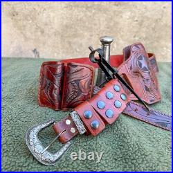 Texas BBQ Rig Hand Carved Leather Gun Belt With 3 Piece Buckle Heckler & Koch