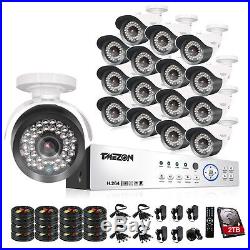 Tmezon 2TB 16CH 5in1 1080P DVR 16x 2MP Outdoor Camera Security System Free APP