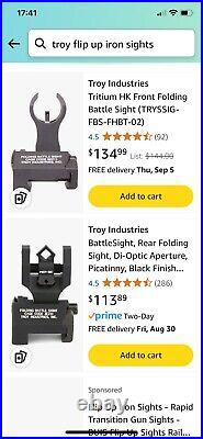 Troy Fold Up Sights Both Front And Rear Incl H&K Style Tritium Front Sight