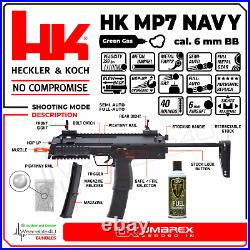 Umarex Heckler & Koch MP7 Navy GBB BB Rifle Airsoft Gun with Green Gas Tank & BBs