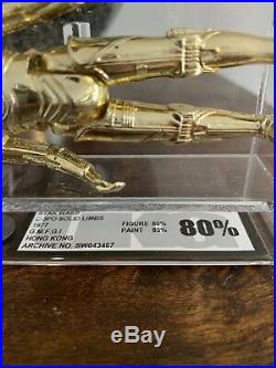 VINTAGE STAR WARS, 1977 UKG 80% C-3PO (Solid Limbs) H. K, Not AFA (85 Sub)