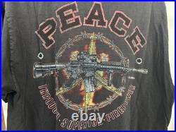 VTG Peace Through Superior Firepower Gun AR-15 MP5 Faded Thrashed Worn T-Shirt L