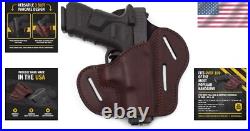 Versatile 3-Slot OWB Gun Belt Holster Fits Multiple Firearms Brown Leather