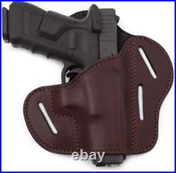 Versatile 3-Slot OWB Gun Belt Holster Fits Multiple Firearms Brown Leather