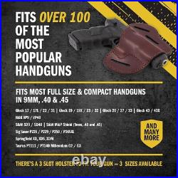 Versatile 3-Slot OWB Gun Belt Holster Fits Multiple Firearms Brown Leather
