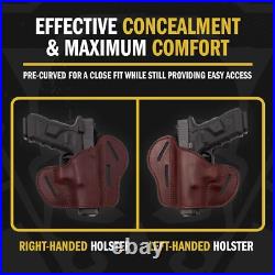 Versatile 3-Slot OWB Gun Belt Holster Fits Multiple Firearms Brown Leather