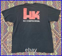 Vintage 90s HK Heckler & Koch T-Shirt Mens 2XL Black MP5 Gun No Compromise